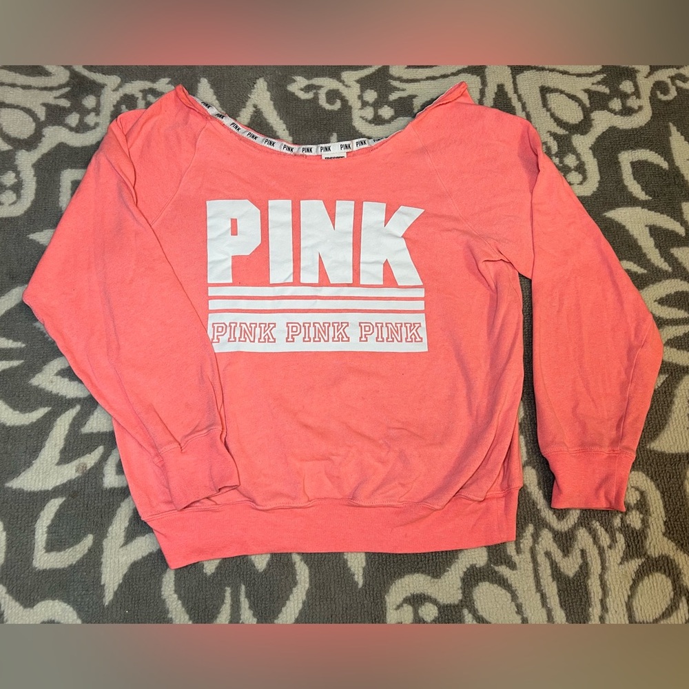 Pink Sweatshirt Size Small Coral Off The Shoulder Sweater